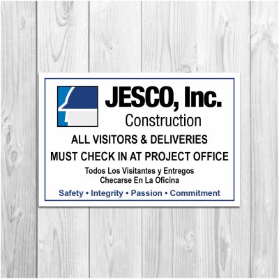 JESCO Construction, Visitors and Deliveries Sign, signage product thumbnail